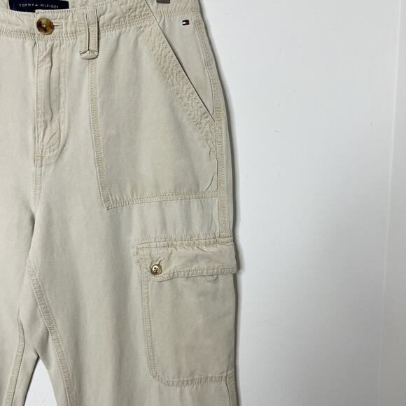 Tommy Hilfiger Women's Cargo Pants 8 Khaki Beige Wide Leg Chino High Rise Retro - Picture 5 of 9